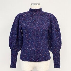 BTFL-life Sweater Womens XS Blue Multi Knit Mock Neck Long Mutton Balloon Sleeve
